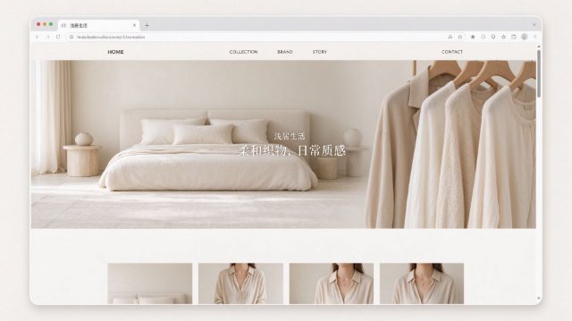 品牌官网示例：浅色织物品牌首页